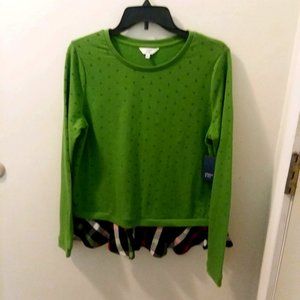 Crown & Ivy Green dotted Plaid Ruffle top M NWT
